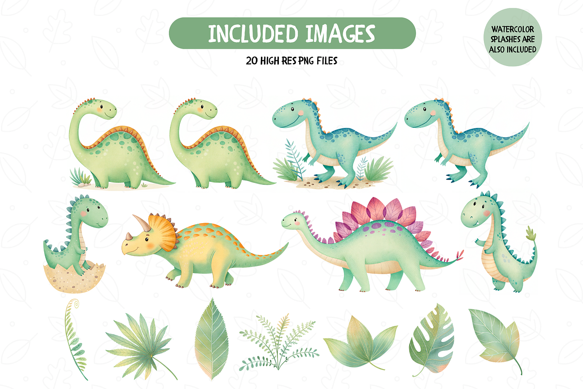 Cute Dinosaur Themed Watercolor Clip, an Illustration by TatiMockup (Photo 2 of 4)