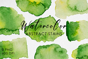 Watercolor Green Abstract Stains