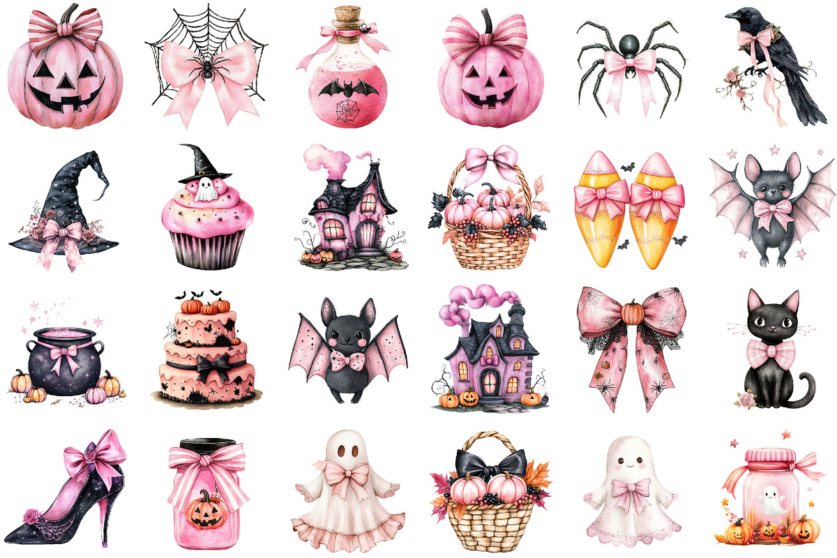 Preppy Pink Halloween Clipart, a Seasonal Illustration by designcity5 (Photo 2 of 5)