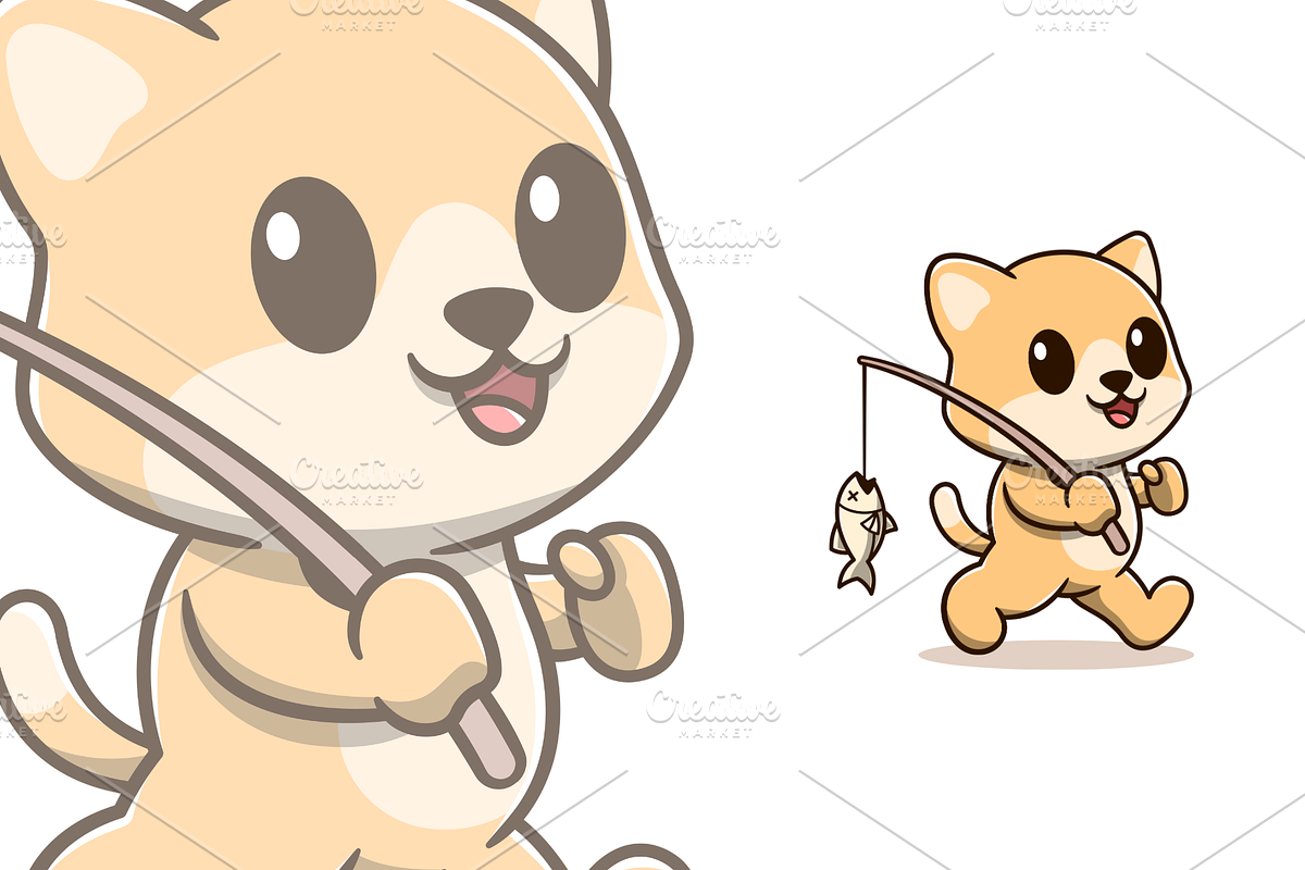 cute cat fishing cartoon, an Animal Illustration by garistipis