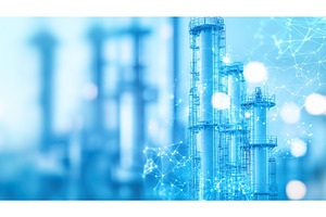 Futuristic industrial plant with, an Industrial Photo by Lermont51