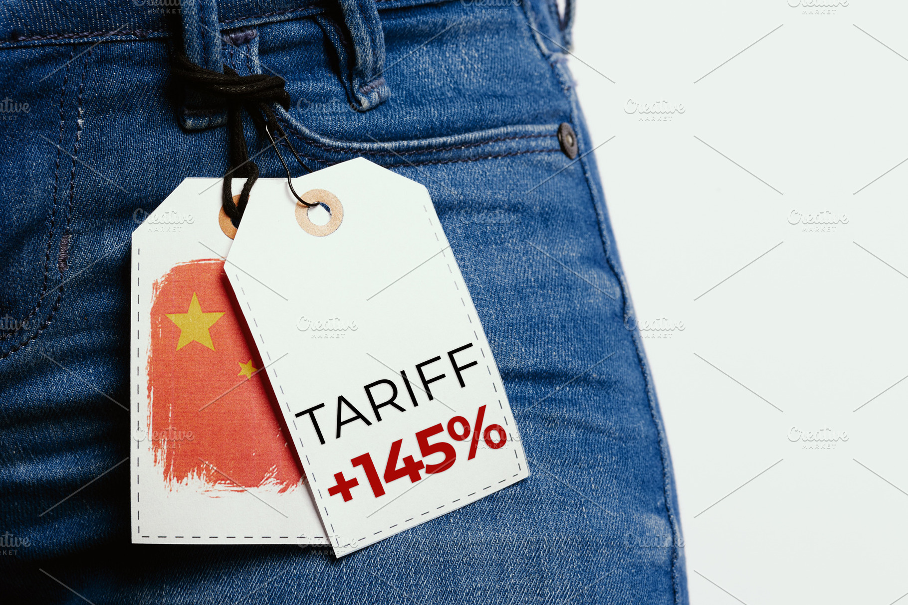 Jeans with Chinese Flag and High Tariff Price, a Business Photo by Alliance Images