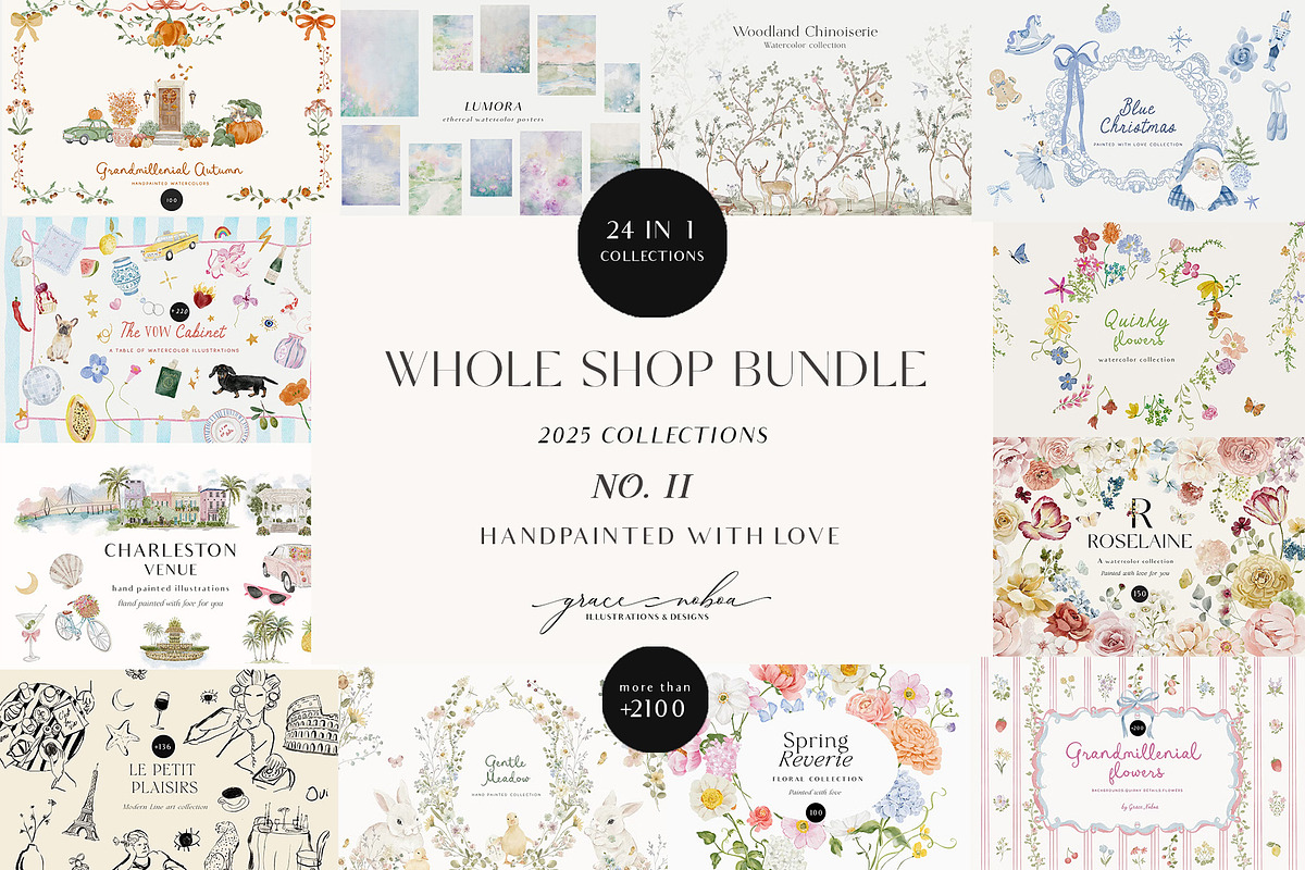 No.2 WHOLE SHOP Graphic Bundle art, a Decorative Illustration by Grace Noboa Illustrations (Photo 1 of 25)