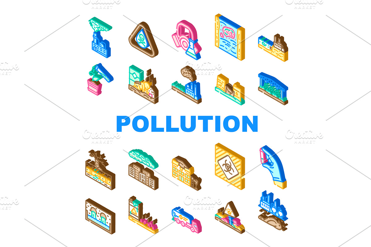 chemical pollution toxins icons set, an Illustration by pikepicture