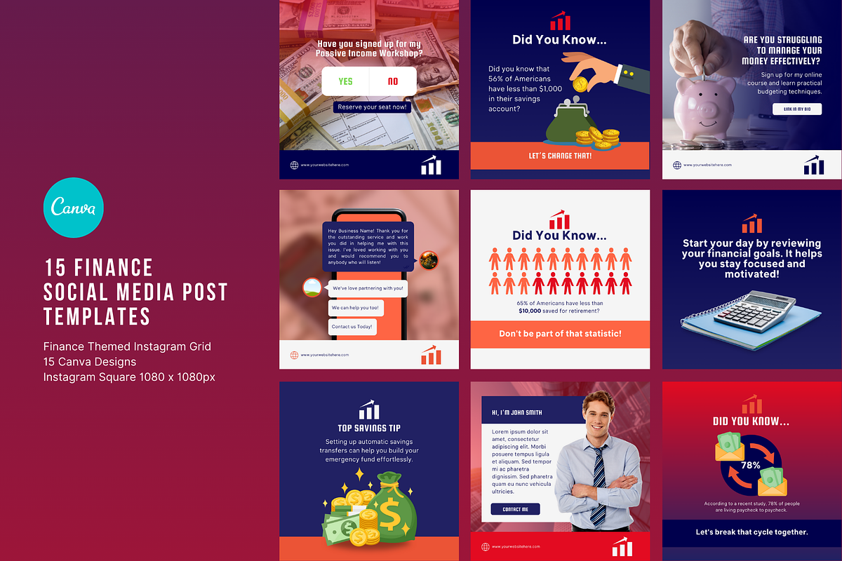 15 Finance Social Media Templates, a Social Media Template by Sincerely Media (Photo 1 of 9)
