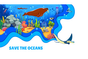 Paper cut underwater landscape, an Illustration by Vector Tradition