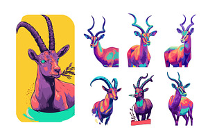 Horned ibex mountain goats portraits, an Animal Illustration by Onyx