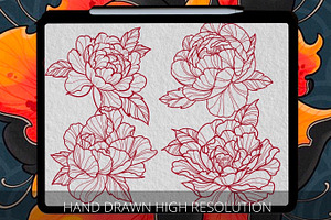 Neo Tradition Peony Tattoo Stencil