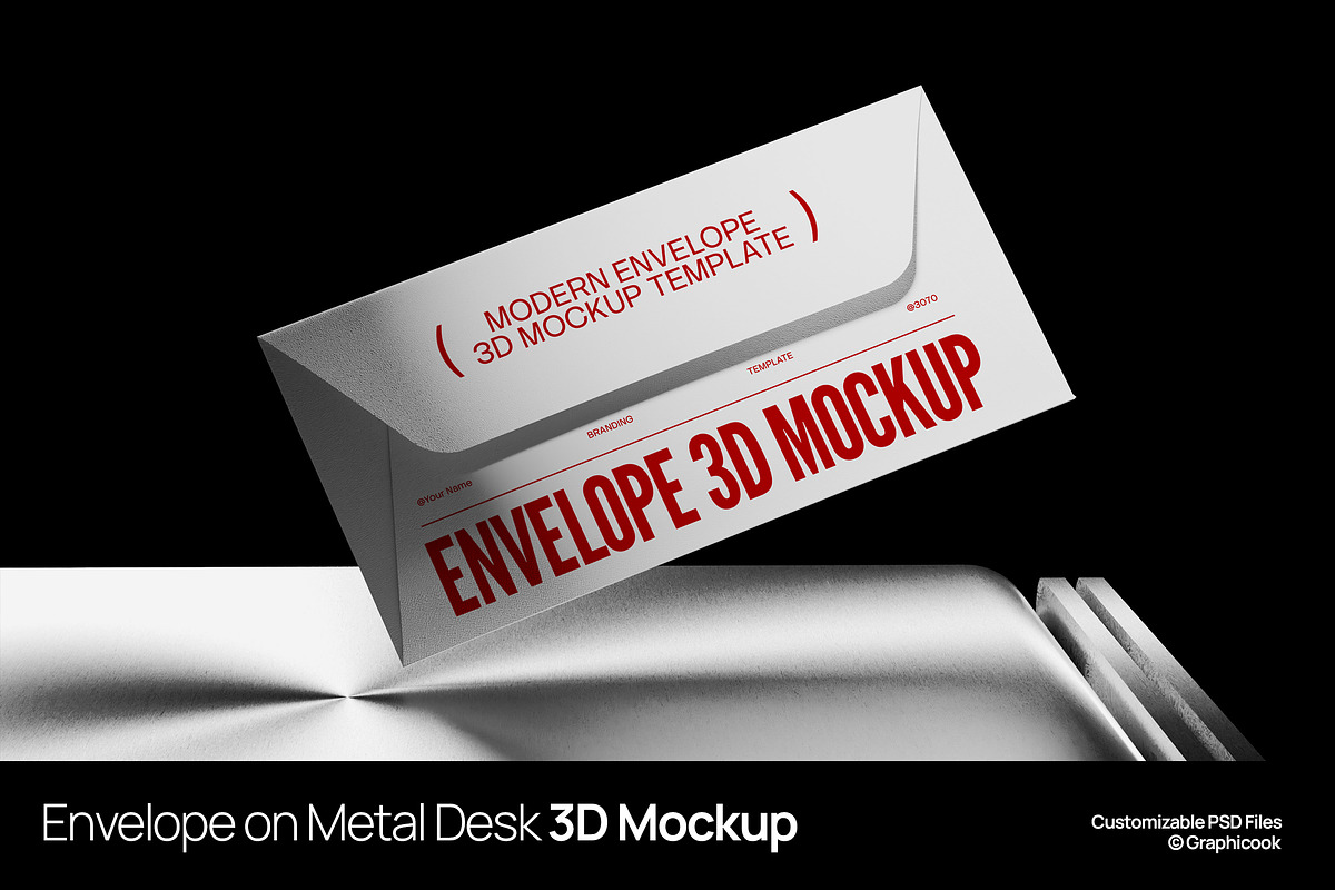 Envelope On Metal Desk 3D Mockup, a Books & Magazine Mockup by graphicook (Photo 1 of 4)