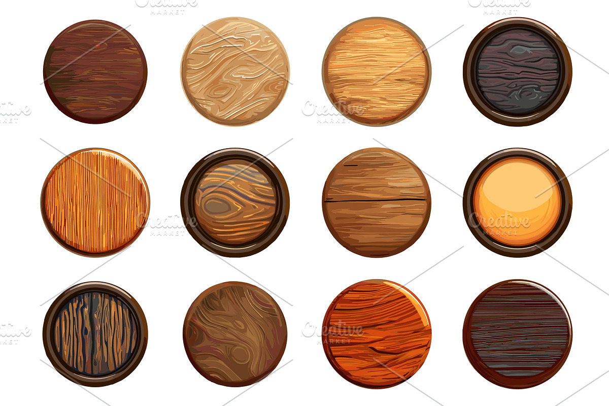 Round game app ui ux buttons. Wooden, a Texture Illustration by Valerie Bodnar