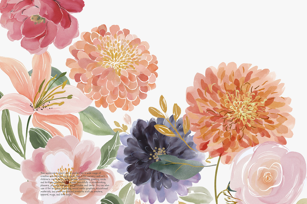 watercolor floral clipart set, a Decorative Illustration by Patishop Art (Photo 7 of 10)