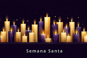 Semana Santa glowing candles in purple and gold tones on dark ba, a Sports & Recreation Photo by José Manuel Gelpi