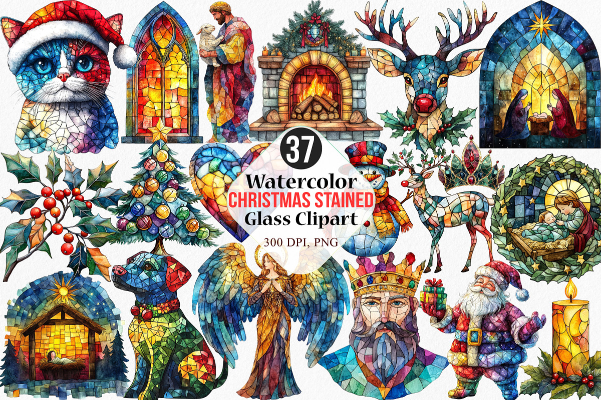 Watercolor Christmas Stained Glass, an Illustration by Canvas Craft (Photo 1 of 6)