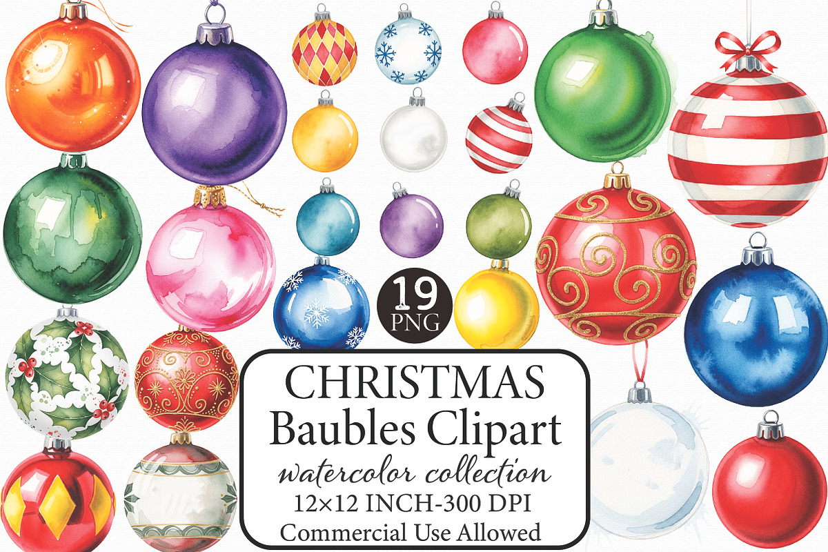 Christmas Baubles Sublimation Clipar, an Illustration by Libby Wishes (Photo 1 of 7)