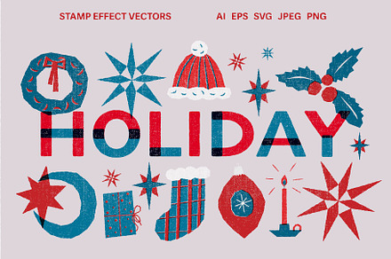 Winter Holidays Stamp effect vectors