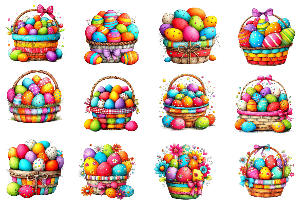Whimsical Easter Eggs Basket Clipart, an Illustration by Designworld (Photo 2 of 5)