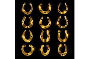 Shiny Golden Horseshoe Vector Icons