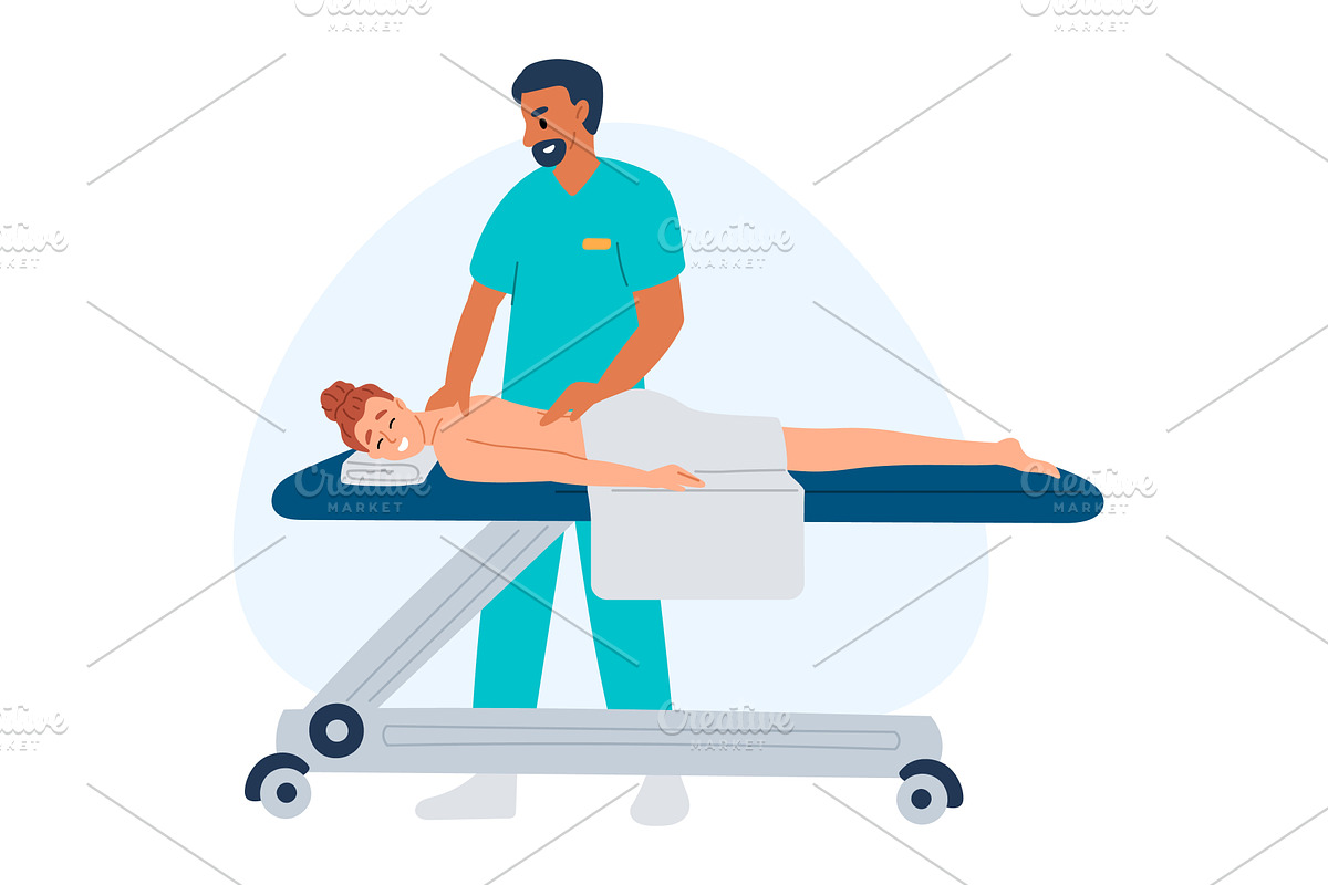 Professional male masseur gives, a Healthcare Illustration by Vectorbuum