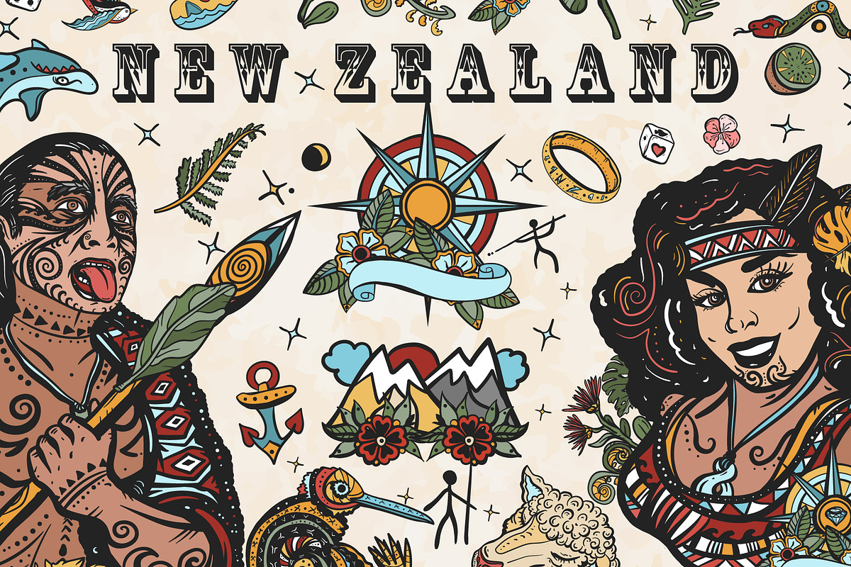 New Zealand old school tattoo, a Background Graphic by intueri (Photo 1 of 7)
