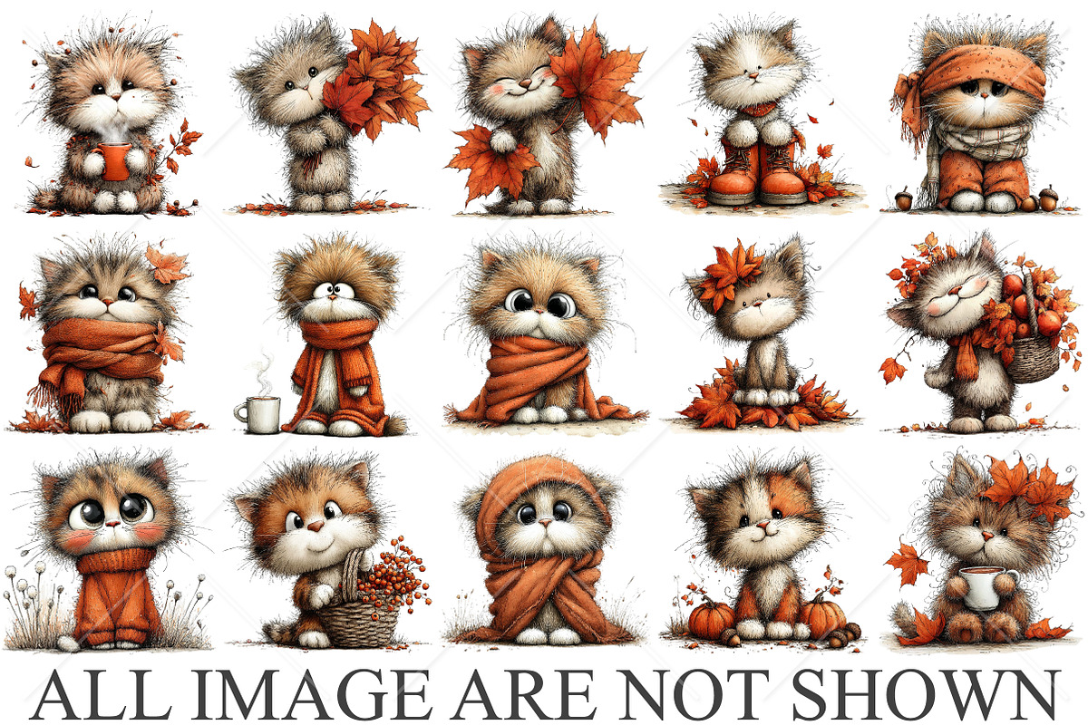 Whimsical Cute Autumn Cat Clipart, a Seasonal Illustration by Canvas Craft (Photo 4 of 10)