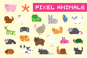 24 pixel art animals pack