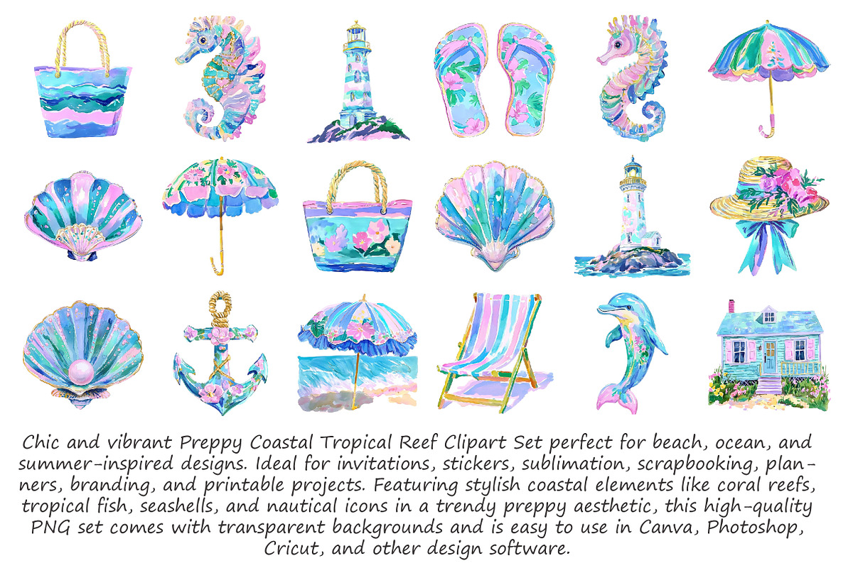 Preppy Coastal Tropical Reef Clipart, an Illustration by Libby Wishes (Photo 4 of 4)