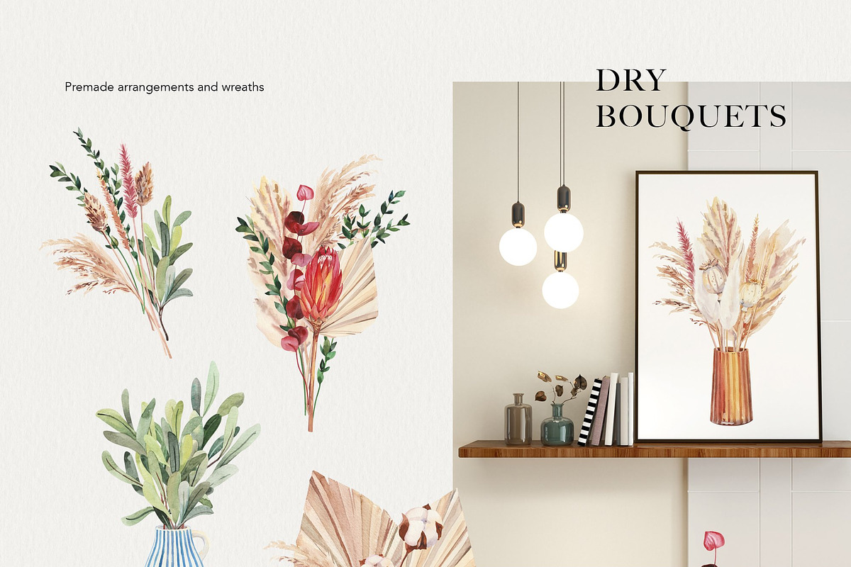 Dry boho grass and herbs watercolor, a Decorative Illustration by Volha Studio (Photo 3 of 13)