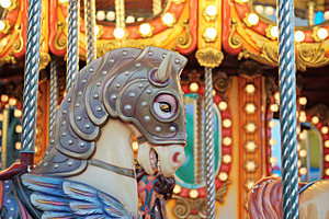 Carousel horse portrait featuring carousel, horse, and round