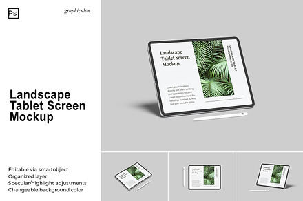 Landscape Tablet Screen Mockup, an iPad Mockup by Graphiculon