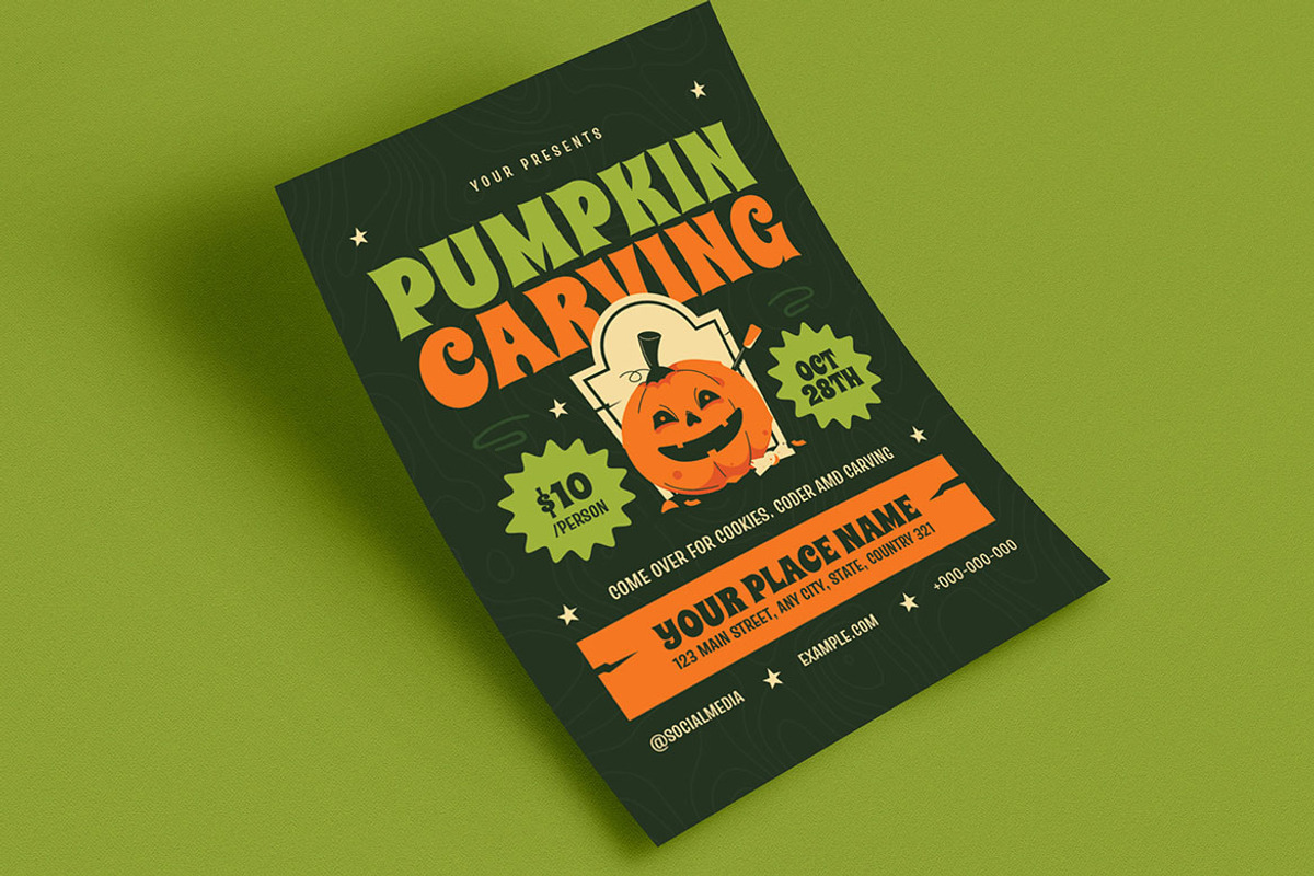 Retro Pumpkin Carving Event Flyer, a Flyer Template by Guuver (Photo 3 of 3)