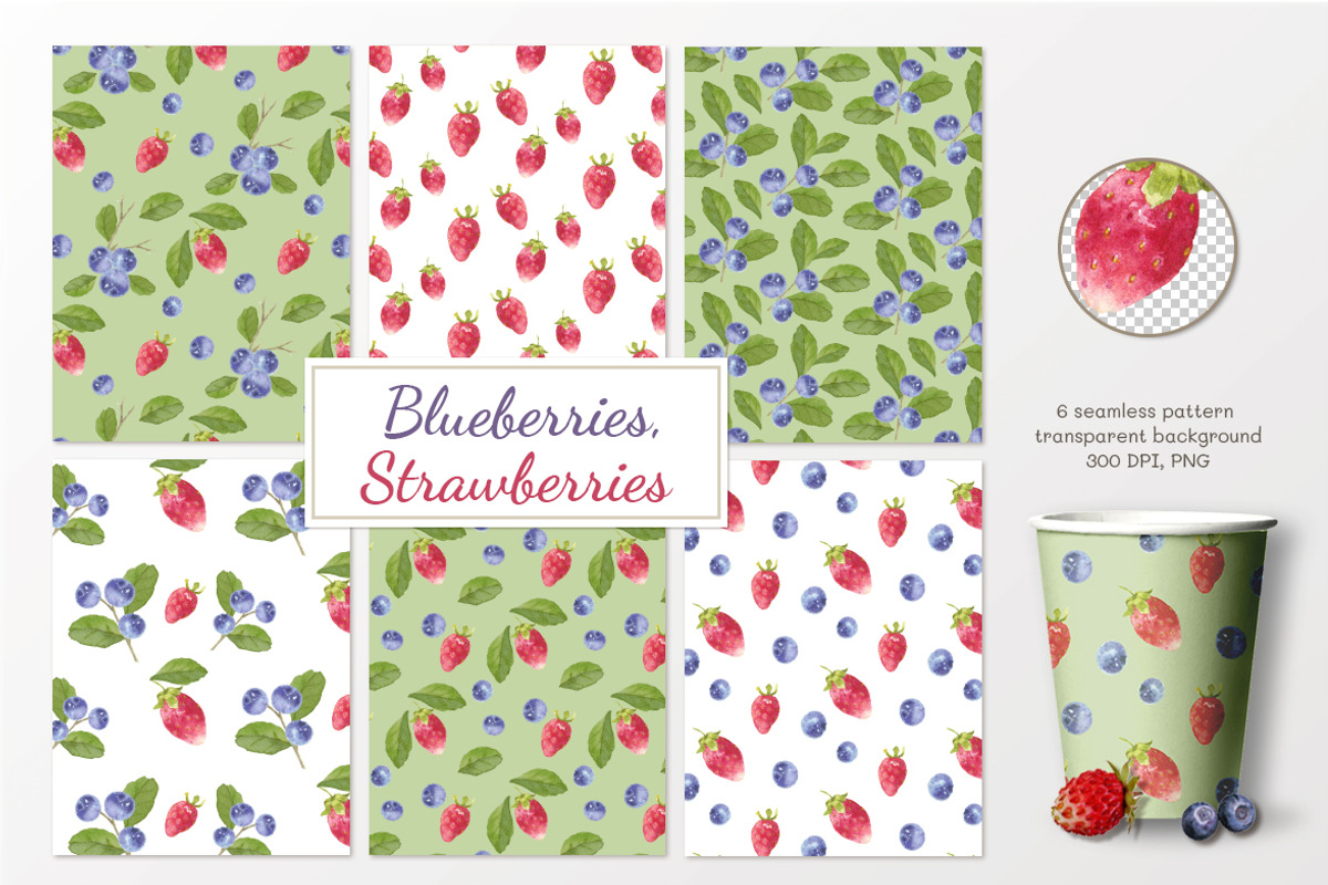 Blueberries,  Strawberries, a Pattern Graphic by oKOLOstyle (Photo 3 of 6)