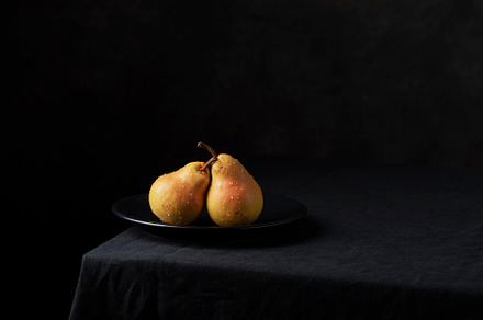 Fresh sweet pears on the dark background, a Food & Drink Photo by oxana.denezhkina