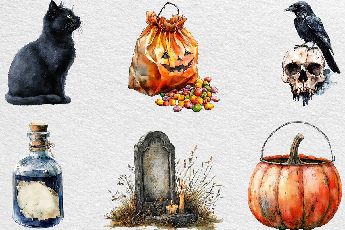 Vintage Halloween Elements Clipart, an Illustration by Black Bird Studio (Photo 5 of 6)