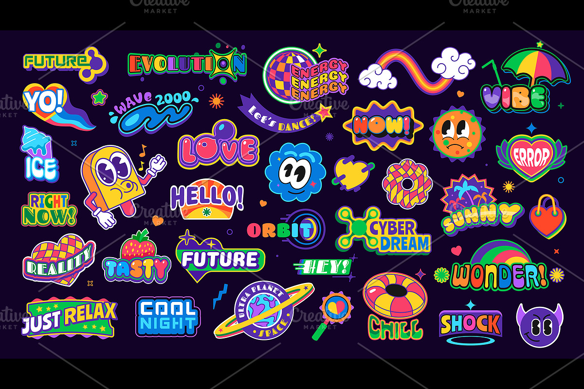 Trippy groovy y2k stickers, labels, a Decorative Illustration by Buch&Bee (Photo 1 of 3)