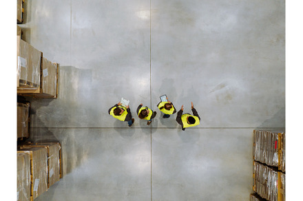 Top view of workers modern warehouse, an Industrial Photo by HalfPoint