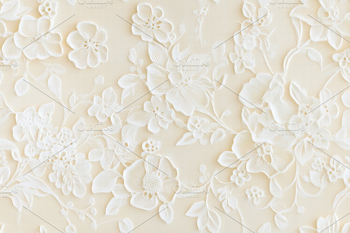 Seamless textured wall featuring intricate white floral designs, showcasing var, a Background Graphic by Textures & Backgrounds