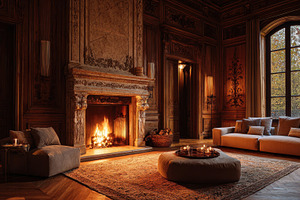 Cozy evening in a warm living room, a Photo by Pavel_design