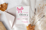 Pink Bow Birthday Invitation Canva, an Invitation Template by Snapybiz (Thumbnail 3 of 10)
