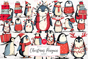 Christmas Penguin Clipart, an Illustration by Markicha Art (Thumbnail 1 of 6)