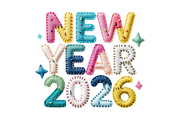 Patchwork New Year 2026 Clipart, a Decorative Illustration by Creative design (Thumbnail 3 of 7)