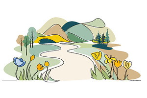 Country nature panoramic sketch