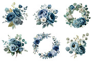 Watercolor Dusty Blue Floral Clipart, an Illustration by DreamArtGraphic (Thumbnail 2 of 8)