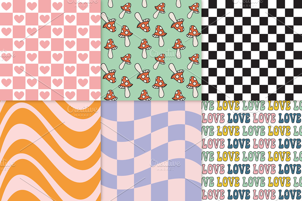 Groovy seamless patterns set, a Pattern Graphic by Swetsol (Photo 3 of 10)