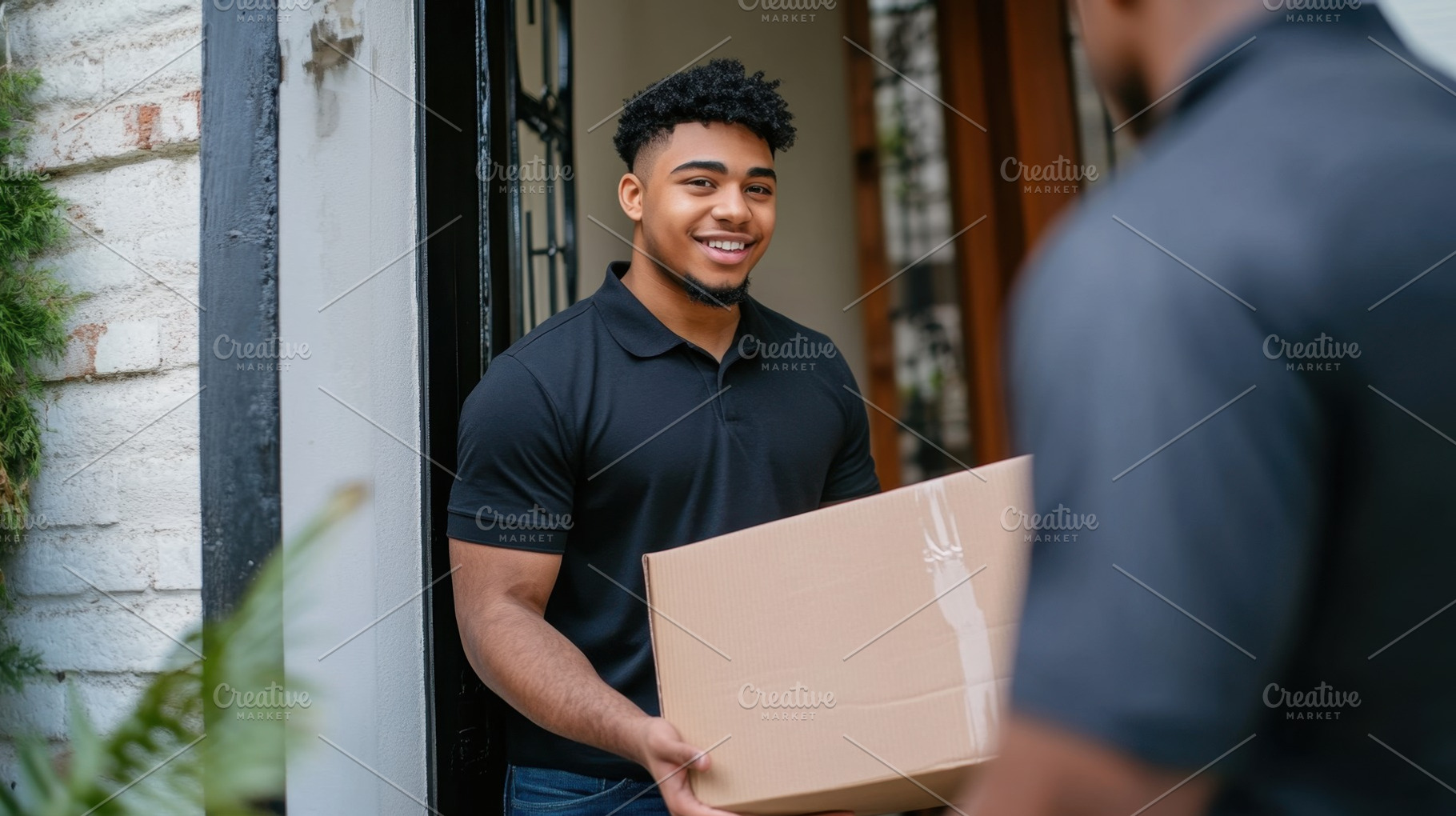 Delivery person hands over package, a Photo by Beautiful things
