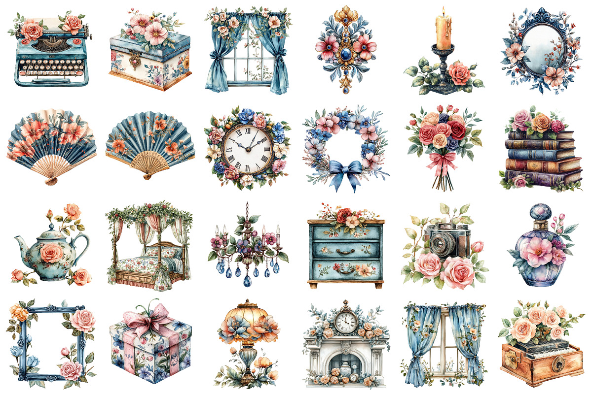 Watercolor Victorian Decor Clipart, an Illustration by designcity5 (Photo 2 of 5)