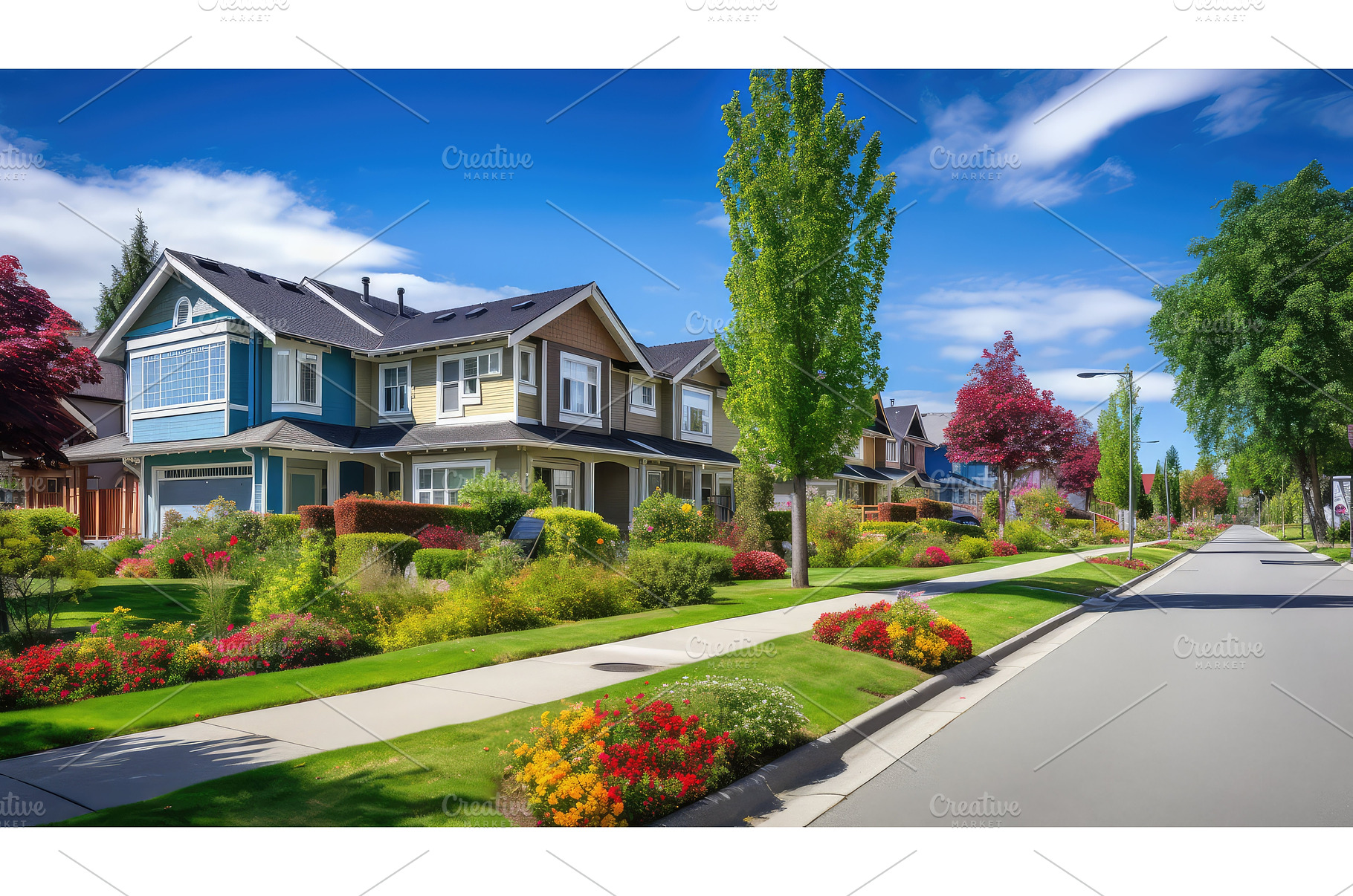 neighborhood house suburban ai, an Architecture Photo by pikepicture