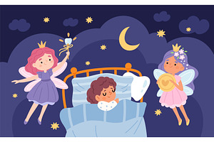 Tooth fairies with sleep child, an Illustration by YummyBuum