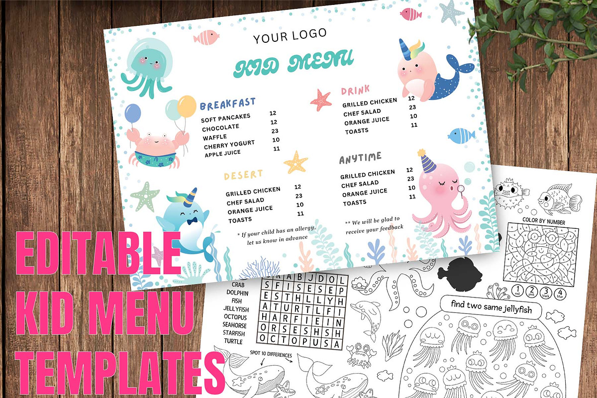 Cute Kid Menu With Sea Animals, a Marketing Template by AIW SOLUTIONS (Photo 2 of 3)