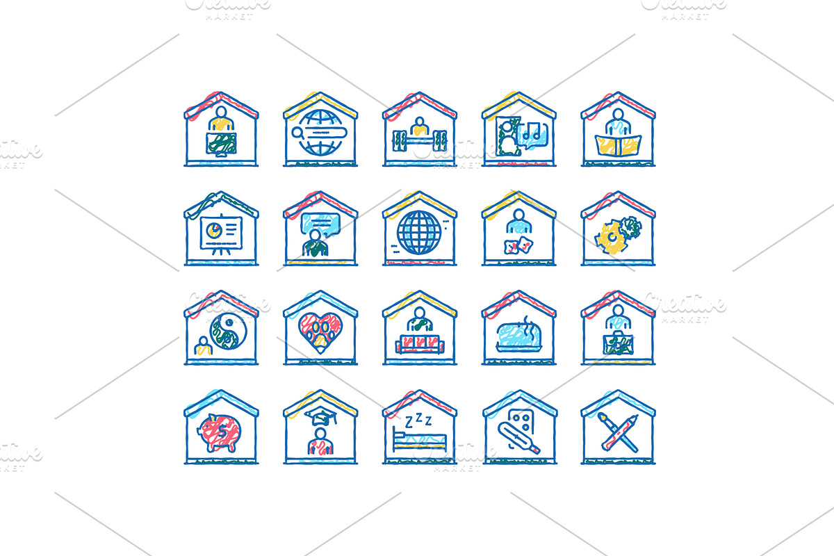 Home Training Course set Icons hand, an Object Illustration by pikepicture