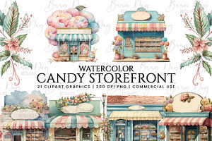 Watercolor Candy Storefronts Clipart